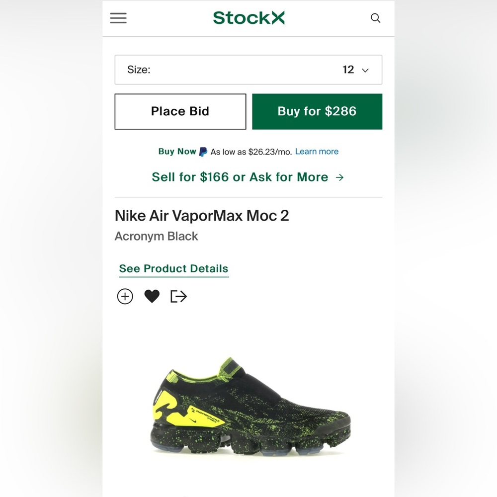 Nike, air vapor max x acronym, doesnt come with box.